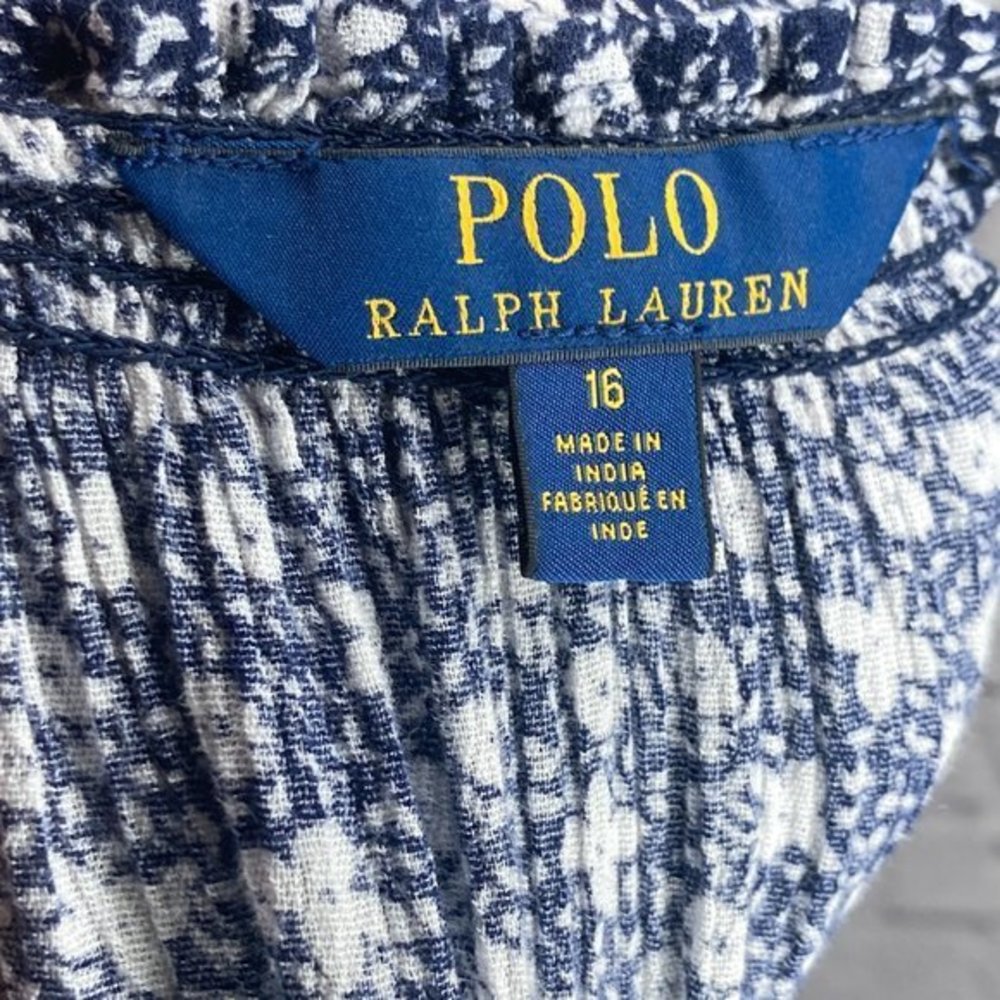 Polo Ralph Lauren Girls Size XL 16 Navy Blue White Floral Off The Shoulder Top - Picture 3 of 4